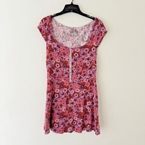 Urban Outfitters Mini Dress L Pink Purple Floral Psychedelic Cotton Fairy Grunge